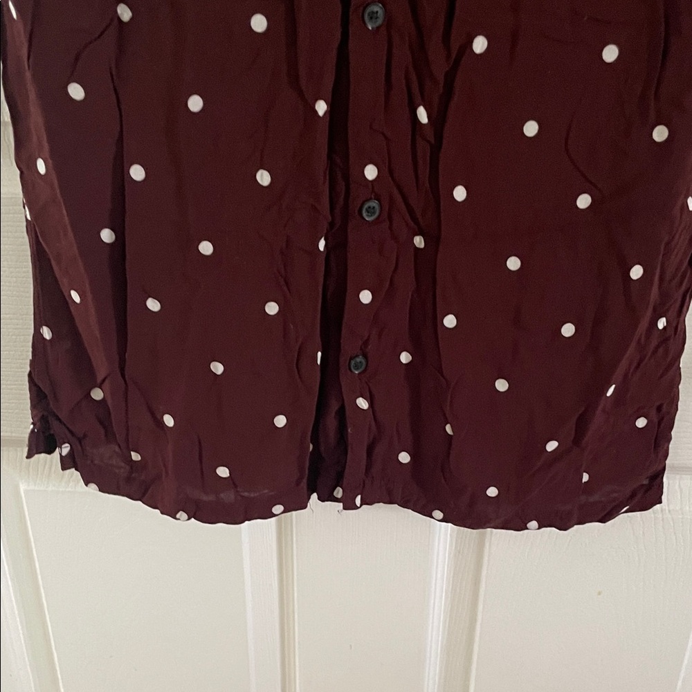 AllSaints Burgundy Short-Sleeve Polka Dot Button-Down Shirt - Picture 2 of 3